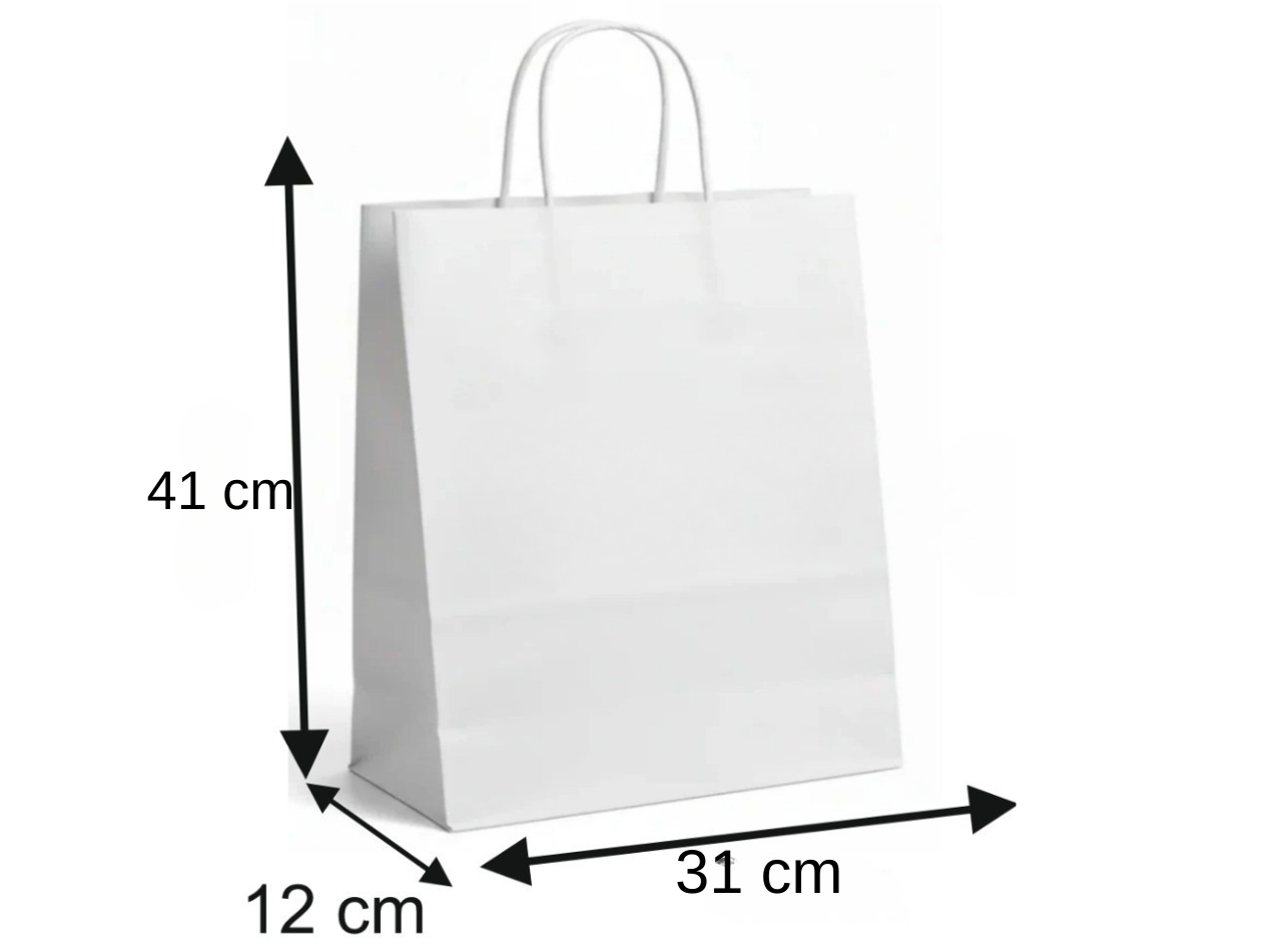 31x12x41 BEYAZ BURGU SAPLI KRAFT ÇANTA