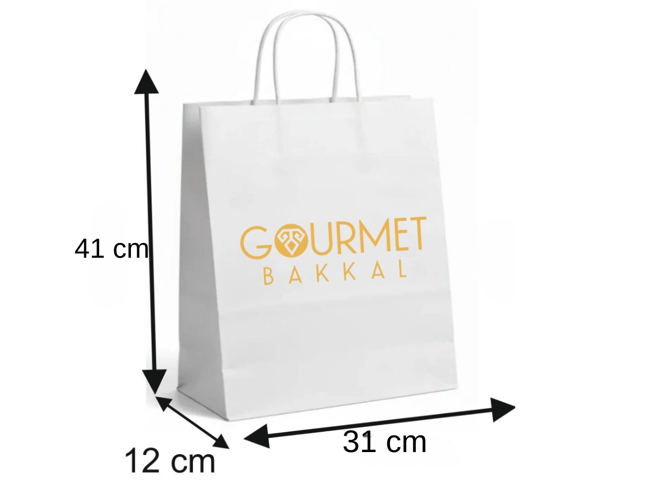 31x12x41 BEYAZ BURGU SAPLI KRAFT ÇANTA