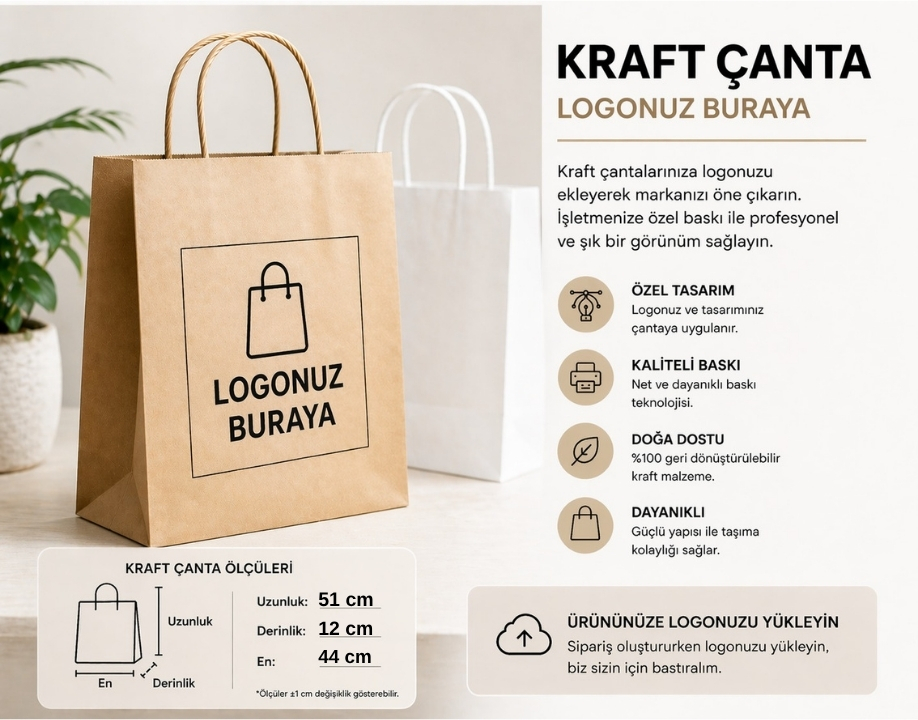 Burgu Saplı Kraft Çanta 44*12*51